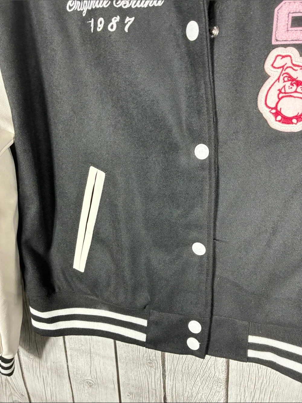 Limited Too Black & White Varsity Jacket with Pink Accents Size 12/14